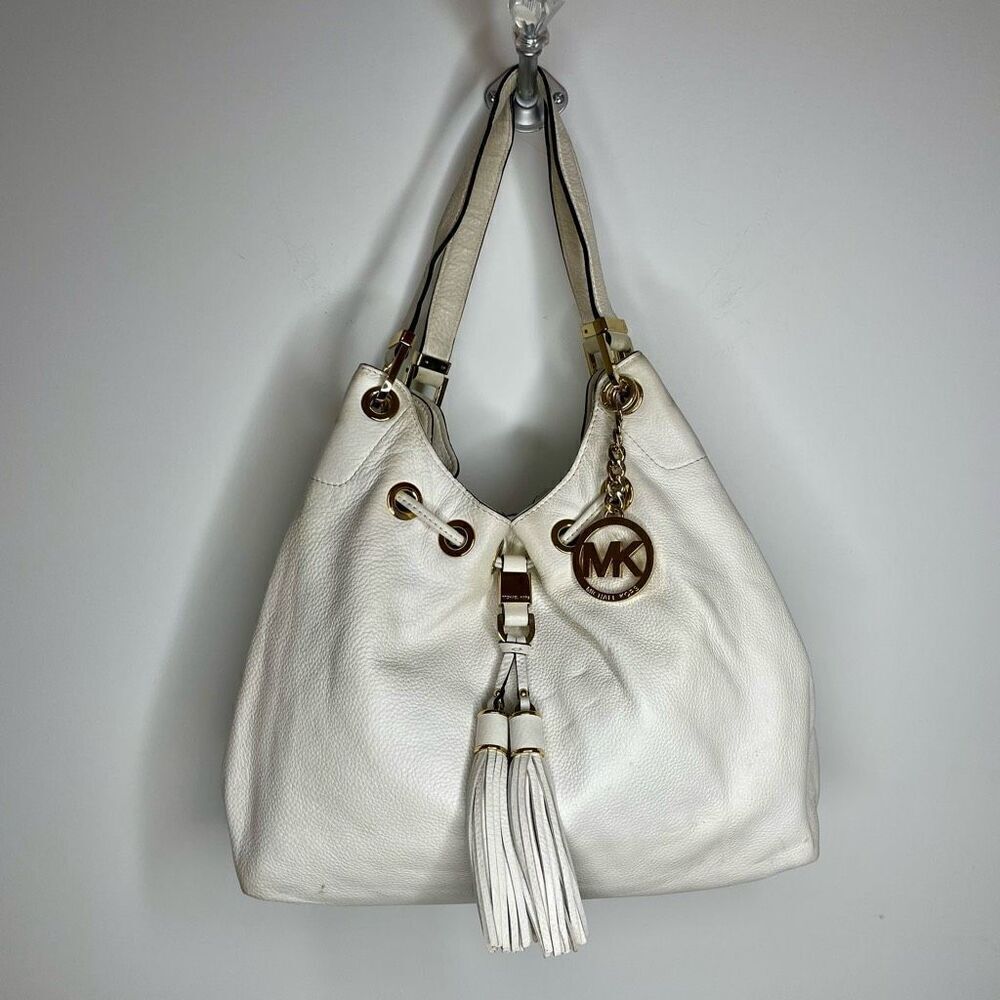 Michael Kors Large Camden drawstring in Optic White Shoulder Bag Tassels Gold Mk - Picture 8 of 12